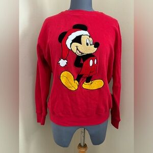 Disney Red Mickey Mouse Santa Christmas Sweatshirt size M